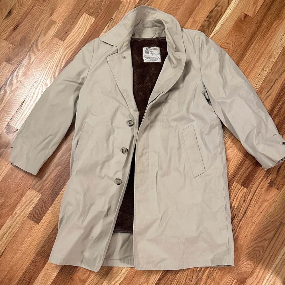 Vintage London Fog Beige Trench Coat with Brown Faux Fur Lining